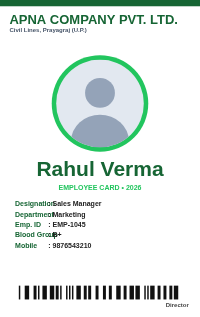 Circle Green employee ID card design