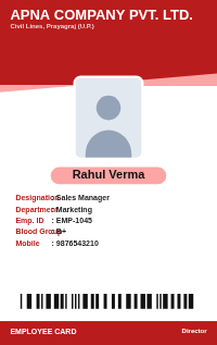 Red Rounded employee ID card design