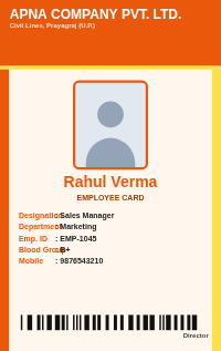 Orange Sun employee ID card design