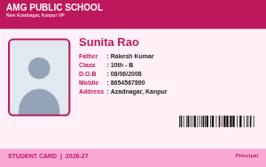 Pink Wide school ID card design