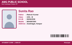Amity Pink school ID card design
